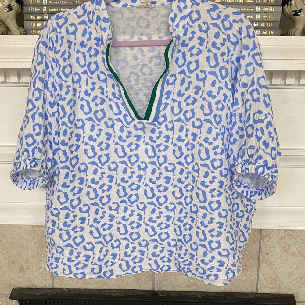 BiBi Blue and White Leopard Print Top